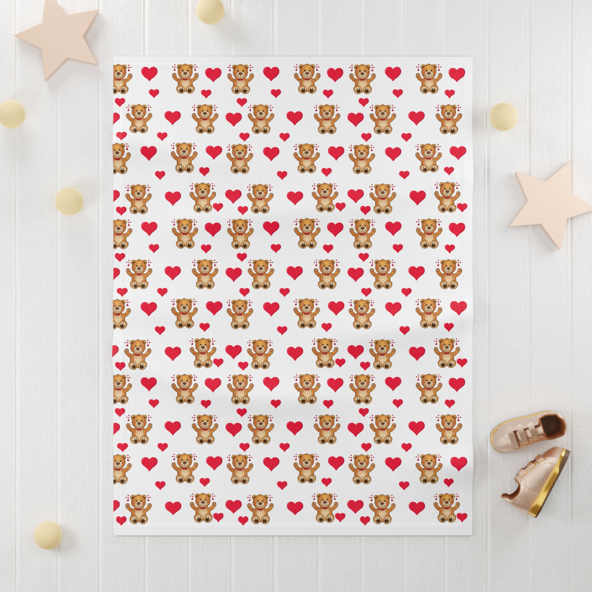 Heart & Teddy Motif Design for Baby Blanket