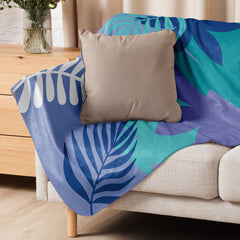 Tropical Pillow Navy Blue Aqua Teal Monstera Palm Leaf